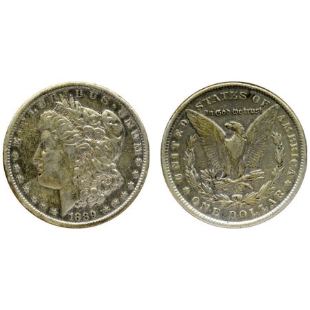U.S.A., Silver Morgan Dollar, 26.73gm, 1889, Obv: Portrait of Liberty, E.FLURIBUS.UNUM. & 