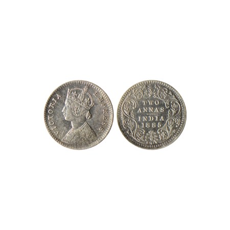 Victoria Empress, Silver 2 Annas, 1885, Calcutta Mint, B/II, 'C' incuse. F.Prid. 500. Very