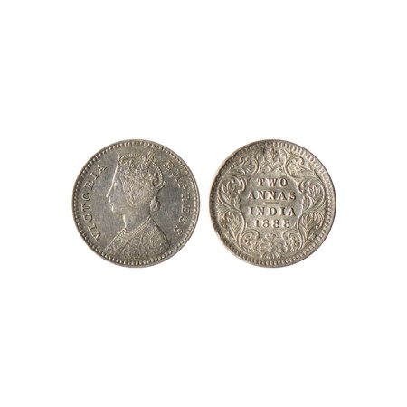 Victoria Empress, Silver 2 Annas, 1888, Calcutta Mint, B/II, No mint mark Type. F.Prid 503