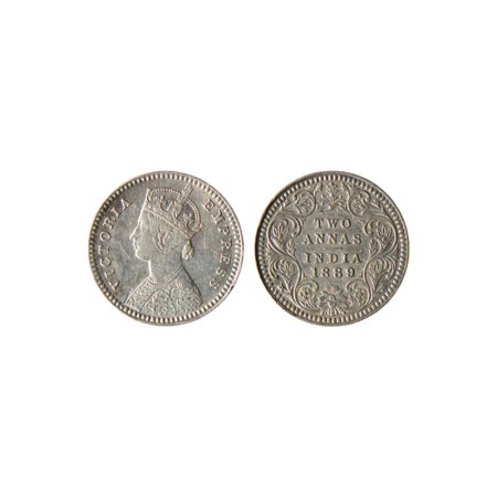 Victoria Empress, Silver 2 Annas, 1889, Calcutta Mint, B/II, 'C' incuse. F.Prid. 504. Very