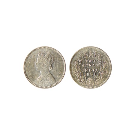Victoria Empress, Silver 2 Annas, 1891, Calcutta Mint, B/II, 'C' incuse. F.Prid 506. Fine 