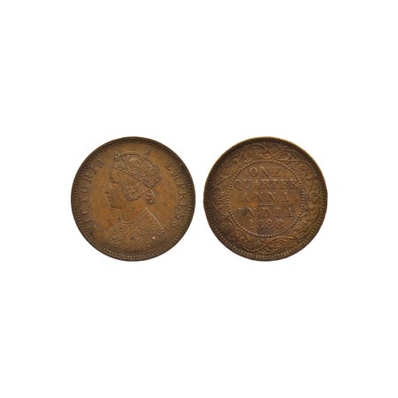 Victoria Empress, Copper Quarter Anna, 1888, Bombay Mint, Reverse / I. F.Prid. 643. Extra 