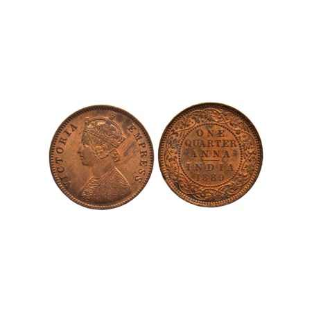 Victoria Empress, Copper Quarter Anna, 1889, Calcutta Mint, Reverse / II. F.Prid. 622. Unc