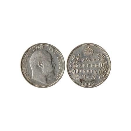 Edward VII, Silver 1/2 Rupee, 1910, Calcutta Mint. F.Prid.314. About Extra Fine, Scarce.