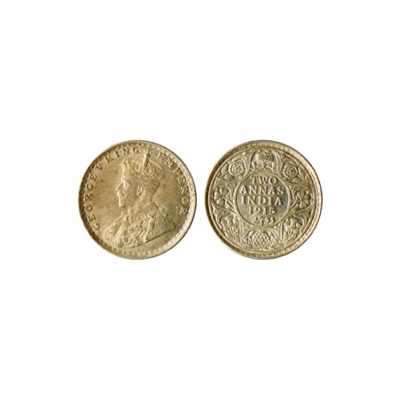 George V, Silver 2 Annas, 1915, Calcutta Mint, B/II, No mint mark Type. F.Prid 574. Unc, S