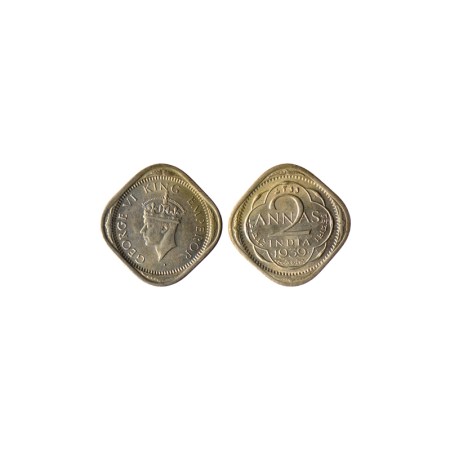 George VI, Cupro Nickle, 2 Anna , 1939, Bombay Mint, Type I1. F.Prid 914. Unc, Rare.