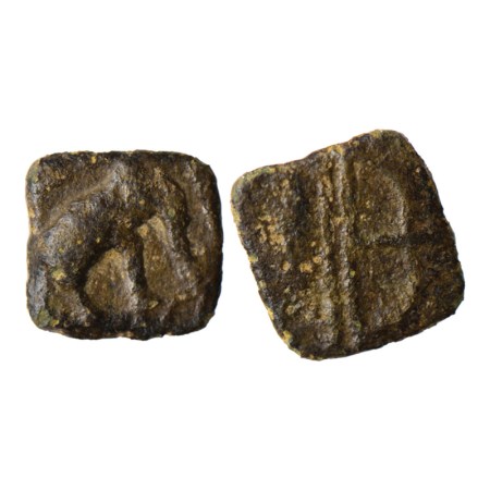 Sangam Age, Chera, Copper Unit, 3.96gm, Obv: Elephant walking to right, Rev: Bow and arrow