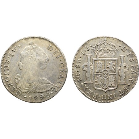 Peru, Silver 8 Reales , 27.60gm, 1790 AD, Obv: Bust of Carolus IV to right and date, Rev: 