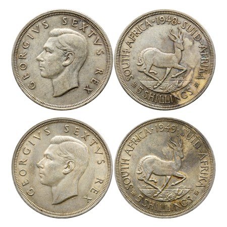 South Africa, Silver 5 Shillings, 28.20gm, 1948, 1949 AD, Obv: Bust of George VI to left, 