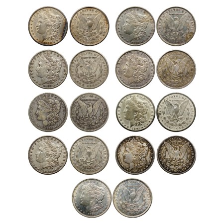USA, Silver Morgan Dollar, 26.83gm, 1879, 1880, 1883, 1887, 1889, 1891, 1896, 1900, 1921 A