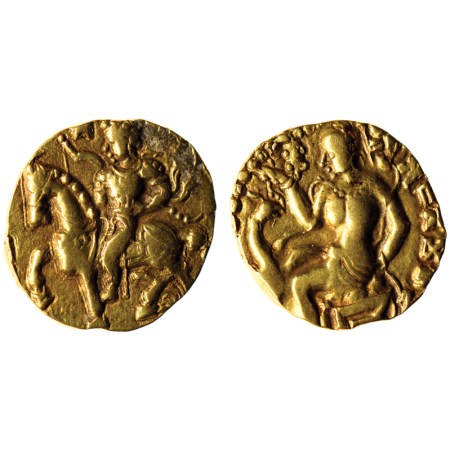 Guptas, Kumargupta I, Gold Dinar, 8.07gm, Horseman Type, Obv: King on horseback facing to 