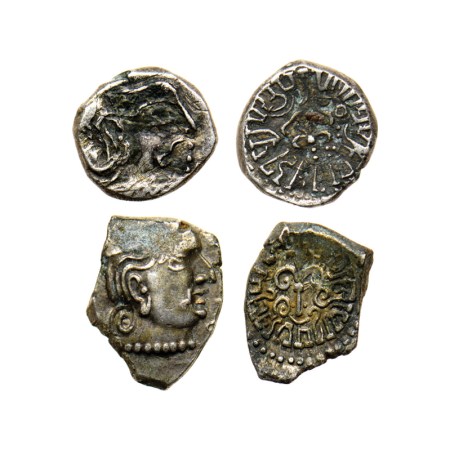 Guptas, Kumargupta, Silver Drachma (2), Obv: Bust of the king facing to right, Rev: Styliz