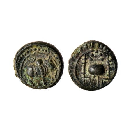 Post-Vakataka, Vishnukundin type, Vidrabha Area, Copper Base Alloy, 4.95gm, Obv: Bull walk