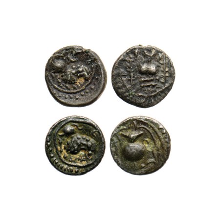 Vishnukundin, Copper Base Alloy (2), 1.27gm, 1.13gm, Obv: Seated lion facing to right abov