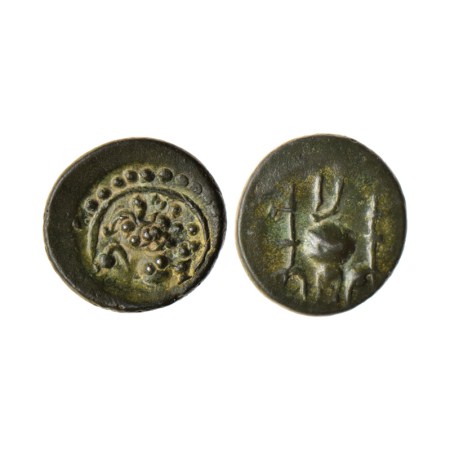 Vishnukundin, Western Maharashtra, Copper Base Alloy, 2.42gm, Obv: Lion walking to right a