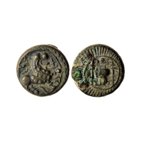 Vishnukundin, Andhra Region, Copper Base Alloy, 8.58gm, Obv: Lion walking to right with on