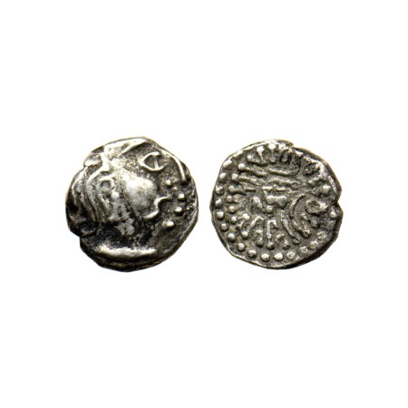 Kalachuris of Mahishmati, Krishnaraja (c. 550-575 AD), Silver Drachma, 1.60gm, Obv: Bust o