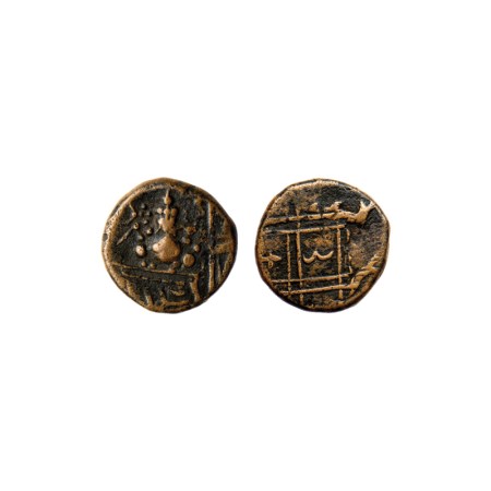 Vijayanagar, Anonymous Issue, Copper Kasu, 3.10gm, Obv: Ganesha seated facing front with h