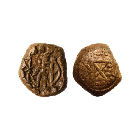 Kongu Cheras, Copper Cash, 4.11gm, Obv: Rama holding a bow in right hand and palm tree on 
