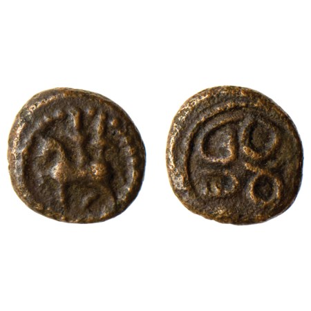Madurai Nayaks, Copper Kasu, 0.98gm, Obv: Two deity on horse walking to left with dotted b