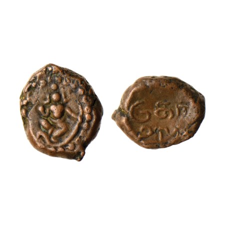 Madurai Nayaks, Copper Kasu, 2.86gm, Obv: Dancing krishna holding snake on right hand, Rev