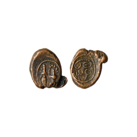 Madurai Nayaks, Copper Kasu, 2.60gm, Obv: Deity standing beside lingam, Rev: Tamil legend 