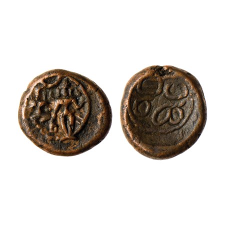Madurai Nayaks, Copper Kasu, 3.60gm, Obv: Siva and Parvati with crescent above, Rev: Tamil