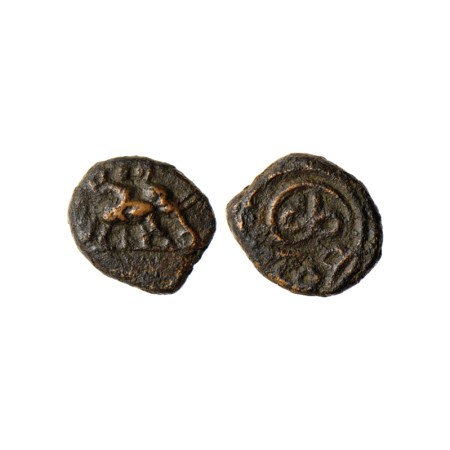 Madurai Nayaks, Copper Kasu, 2.02gm, Obv: Indra seated on Elephant, Rev: Tamil legend 'Sri