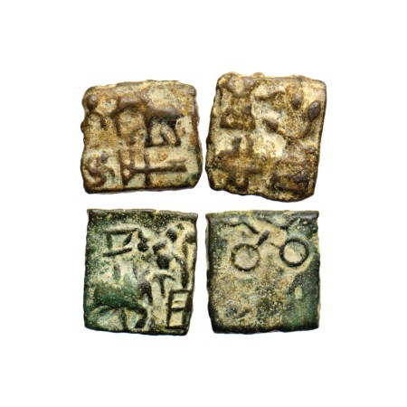 Pre-Mauryun, Cast Copper (1), Obv: Elephant, swastika and triangular headed symbol, Rev: T