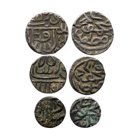 Gujarat Sultanate, Silver Tanka, 1/2, 1/4 Tanka & (3), (80 rati standard), Shams Al Din Mu