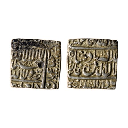 Akbar, Silver Square Rupee, 11.38gm, Fathpur Mint, AH 975. Obv: Kalima, Rev: Kings title, 