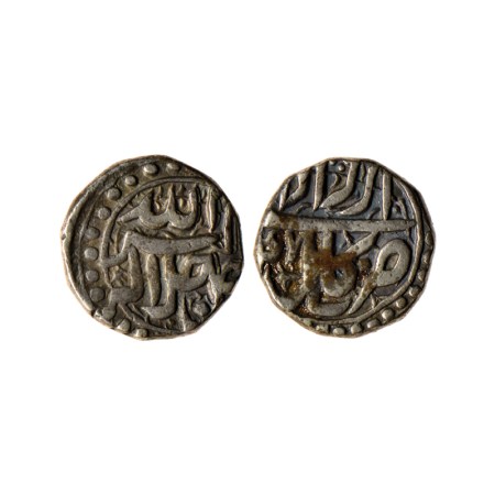 Akbar, Silver 1/2 Rupee, 5.69gm, Kabul Mint, RY 47, Ilahi month 'Azar', ornamental with pa