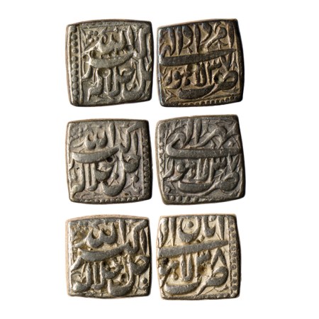 Akbar, Silver Square Rupee (3), Lahore Mint, Ilahi Type, Ilahi 37 / Amardad, Ilahi 37 / Mi