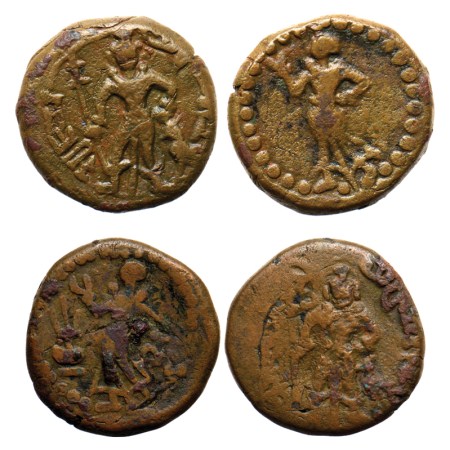 Yaudheyas, Tribes of Punjab (c. 200 BC), Copper Drachm (2), Obv: Standing Karttikkeya hold