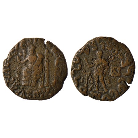 Indo-Scythians, Azes II, Copper Unit, 11.89gm, Obv: City goddess seated on a throne holdin