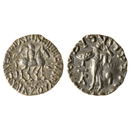 Indo-Scythians, Azes I, Silver Drachm, 2.38gm, Obv: Diademed king on horseback walking to 