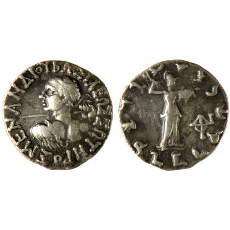 Indo-Greek, Menander I, Silver Drachms, 2.31gm, Obv: Diademed bust of king to left, wieldi