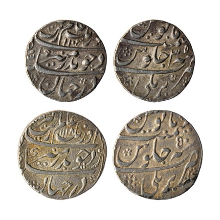 Aurangzeb, Silver Rupee (2), Bareli Mint, AH 1103 / RY 35, AH 1118 / RY 50. KM 300.19. Ext