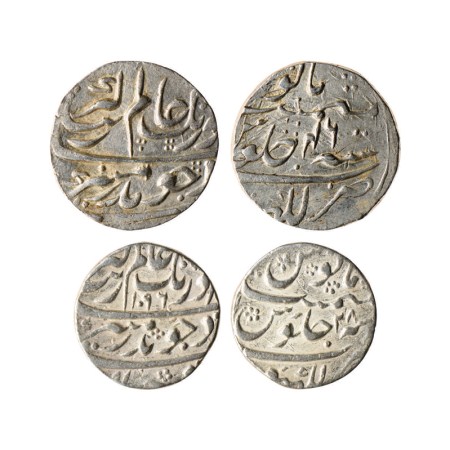 Aurangzeb, Silver Rupee (2), Lakhnau Mint, AH 1096 / RY 28, RY 46. KM 300.54. Very Fine +,