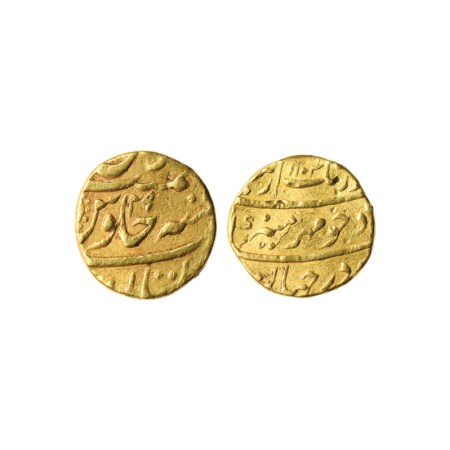 Aurangzeb, Gold Mohur, 10.91gm, Multan Mint, AH 1097 / RY 29. KM 315.36. About Very Fine, 