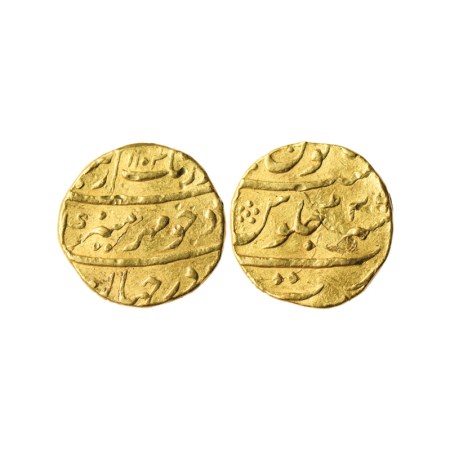 Aurangzeb, Gold Mohur, 11.00gm, Surat Mint, AH 1104 / RY 36. KM 315.45. Fine+, Scarce.