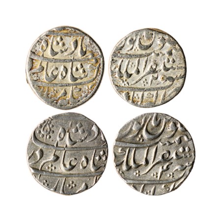 Shah Alam Bahadur, Silver Rupee (2), Akbarabad Mustaqir ul Mulk Mint, RY 2, RY 4. KM 347.1