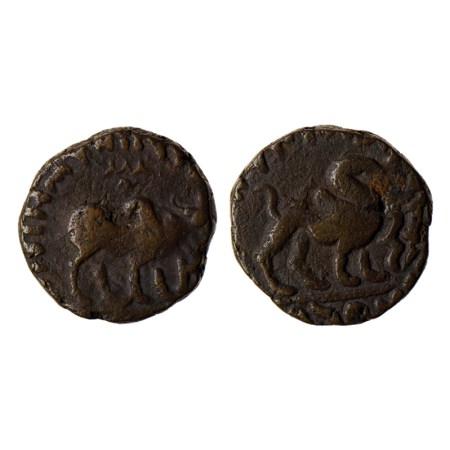 Kushanas, Kujula Kadphises, Copper Tetradrachm, 9.08gm, Obv: Humped bull walking to right,