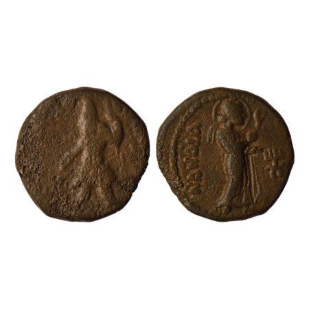 Kushanas, Kanishka (c. 130-158 AD), Copper Drachma, 7.56gm, Obv: King standing facing besi