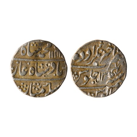 Muhammad Shah, Silver Rupee, 11.20gm, Awadh Akhtarnagar Mint, AH 1141 / RY 13, Broad flan.
