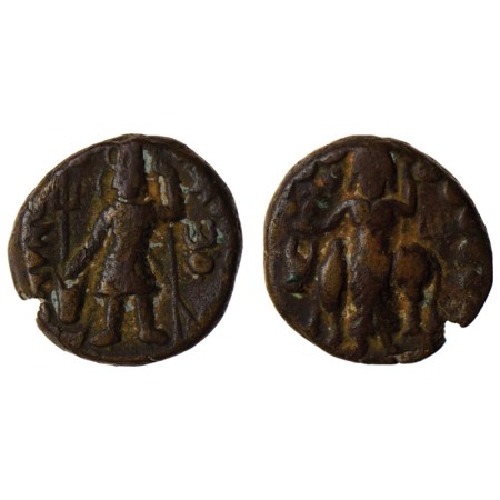 Kushanas, Vasu Deva I (c. 195-230 AD), Copper Drachma, 8.42gm, Obv: King standing, holding