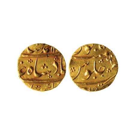 Muhammad Shah, Gold Mohur, 11.01gm, Ujjain Dar ul Fath Mint, AH 11XX / RY 6. KM 438.25. Ve