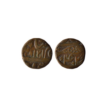 Shah Alam II, Copper 1/2 Paisa, 6.70gm, (Akbarabad) Mint, AH 1215 / RY 42, fish symbol. KM