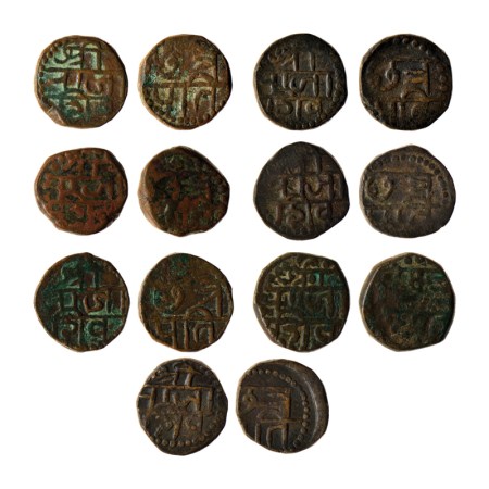 Maratha Confederacy, Copper Shivrai Paisa (7), Obv: Shri Raja Shiv, Rev: Chhatrapati, All 