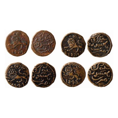 Mysore, Copper 10 Cash (4), Krishna Raja Wodeyar, Date 1839, 1841 & 1842, lion, date below
